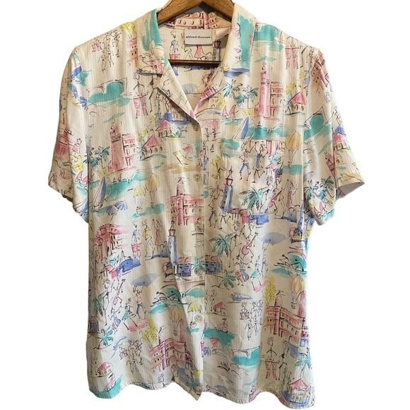 Pastel print button down shirt size 14 Retro Beach Eighties vacation fun comfy - Picture 1 of 7